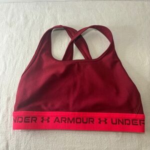 Under Armour Women's Cross-Back Mid Bra Size Small *Missing Pads Pink/Red